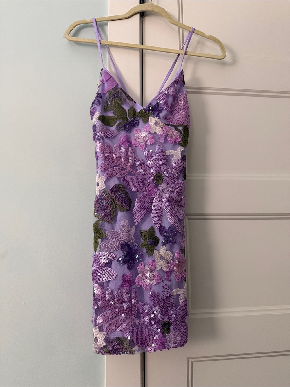 XL Lavender Sequin Floral Glitter Sparkly Cocktail Party Mini Slip Dress
